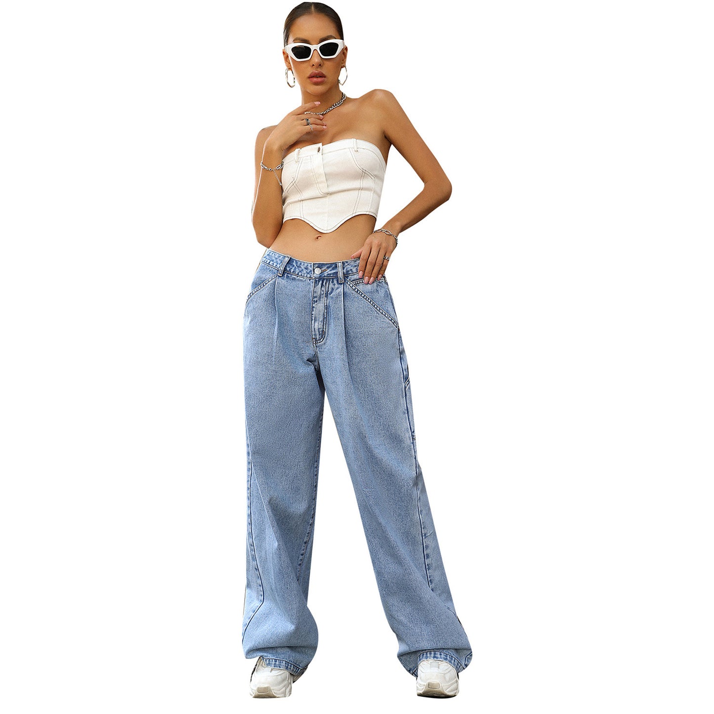 Trendy High Waist Loose Denim Trousers for Women's Fashion