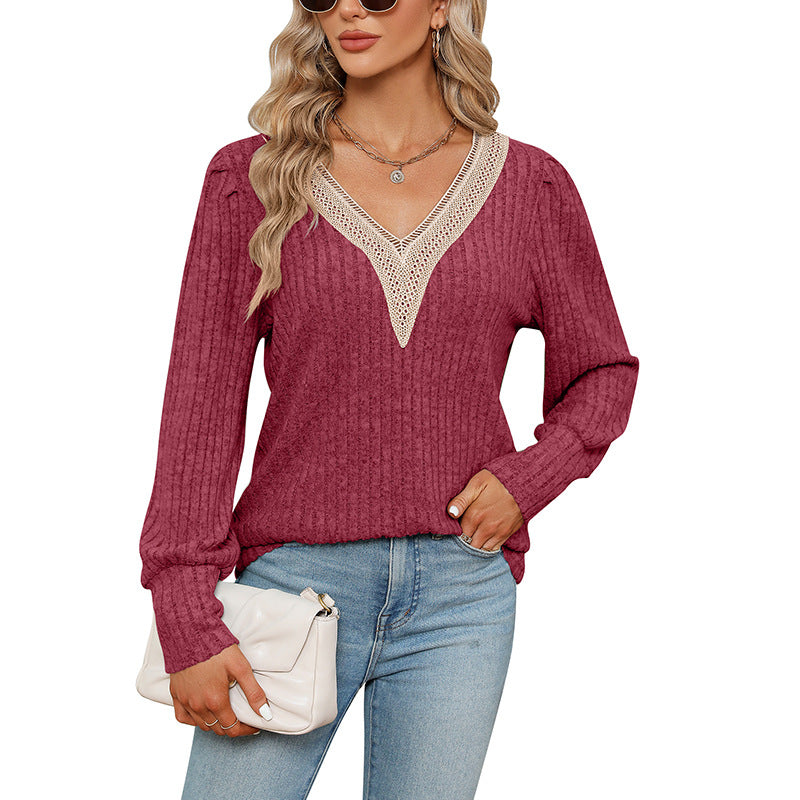 Sunken Stripe Brushed Loose Long-sleeved T-shirt