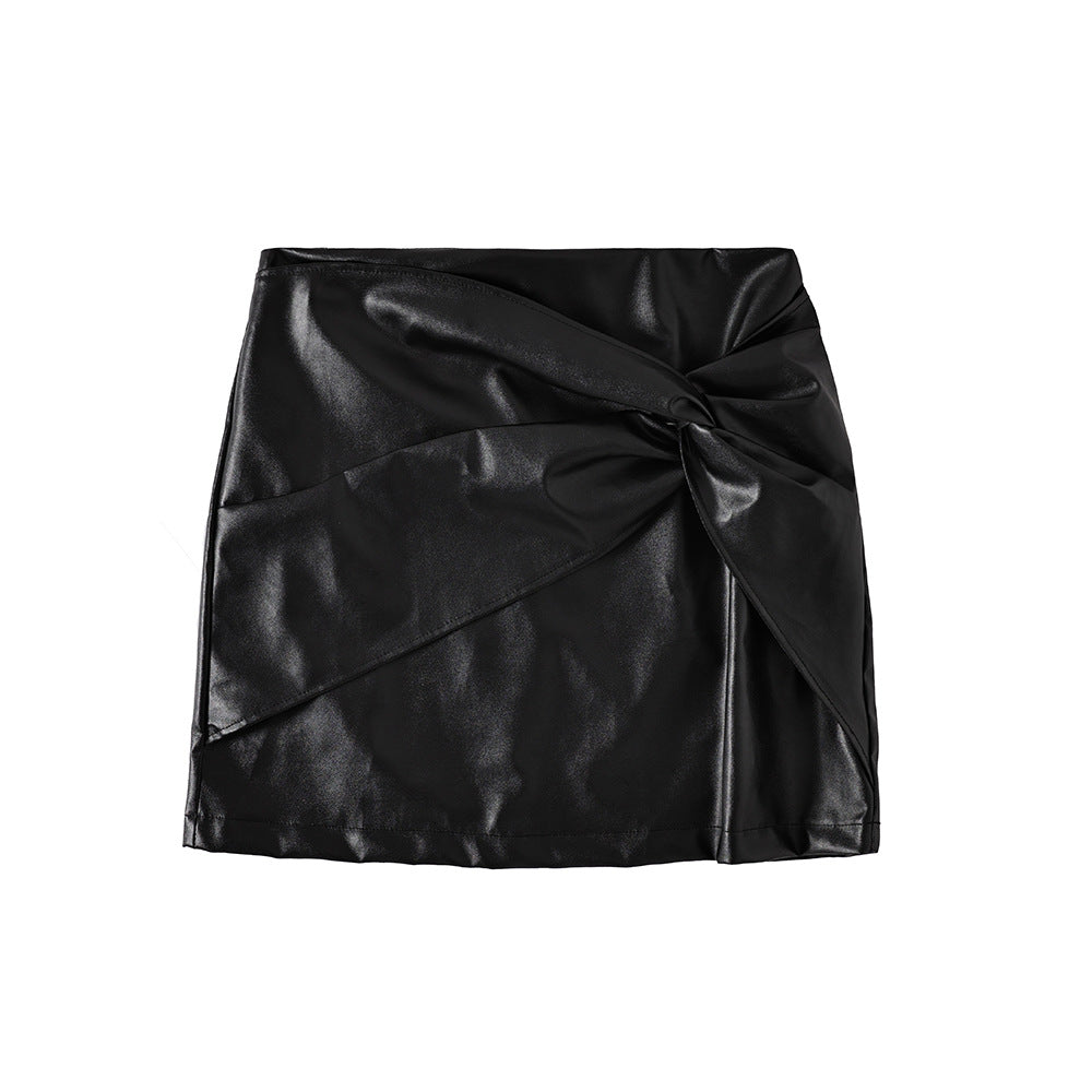 Versatile Casual High-Waist PU Leather Skirt for Women