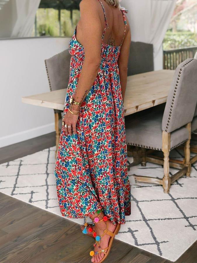 Women's Boho Floral A-Line Spaghetti Strap Dress