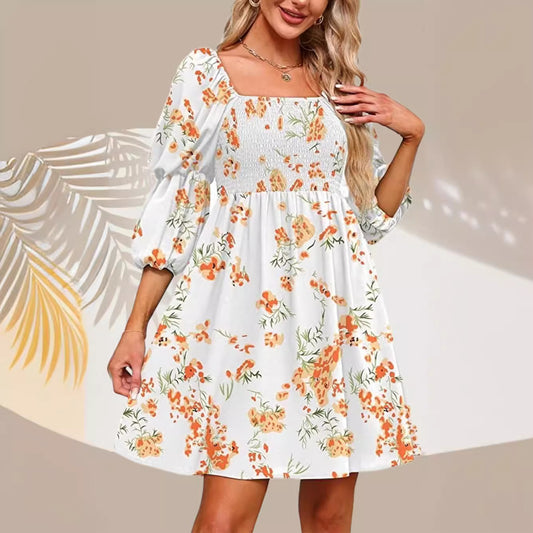 Floral Puff Sleeve Chic Dress for Women