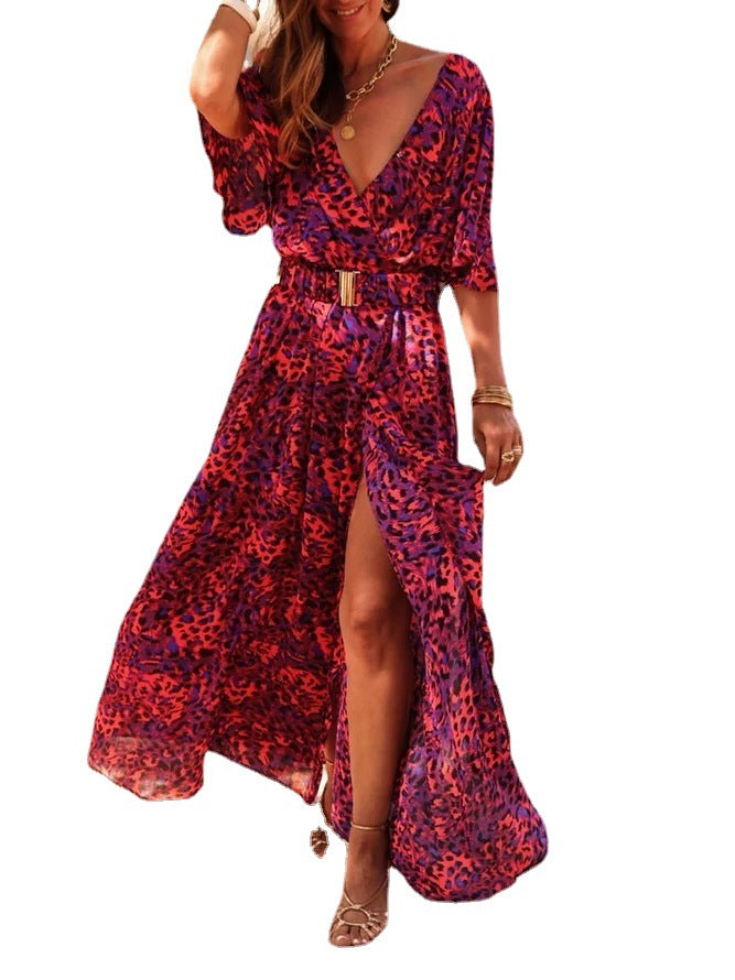 Women's Graceful And Fashionable Slimming Printed Cinched Mid-length Dress