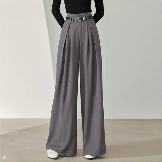 Women's High Waist Loose Wide-leg Trousers with Bud-shaped Design