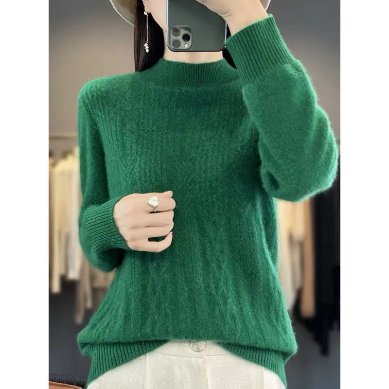 Autumn and Winter Mock Neck Pullover Sweater – Fashionable Solid Color