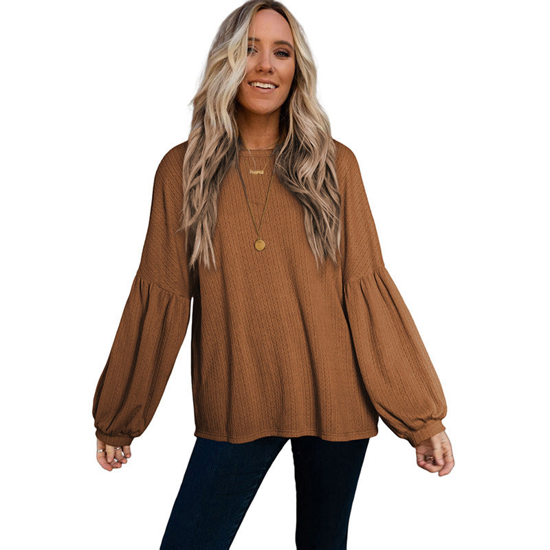 Ladies' Relaxed Casual Puff Sleeve Top in European and American Fashion