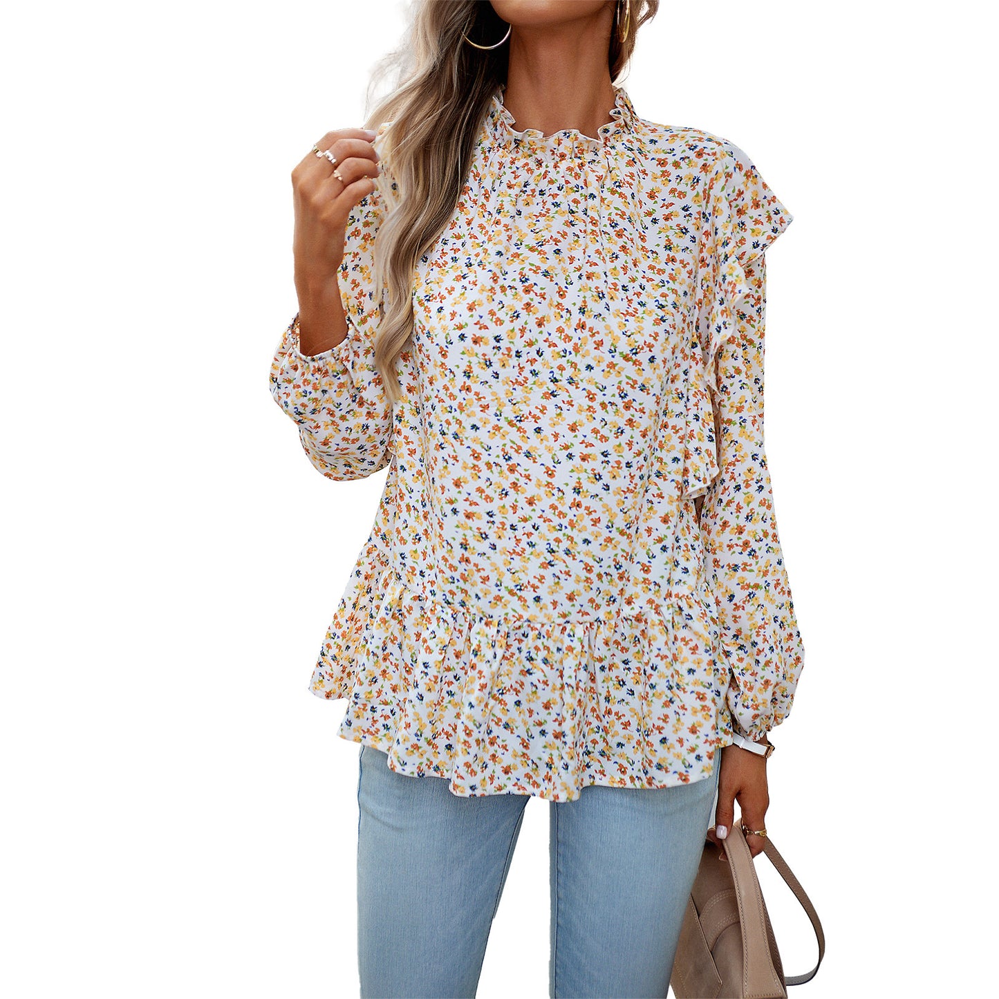 Chic and Effortlessly Stylish Women's Simple Round Neck Floral Shirt Top