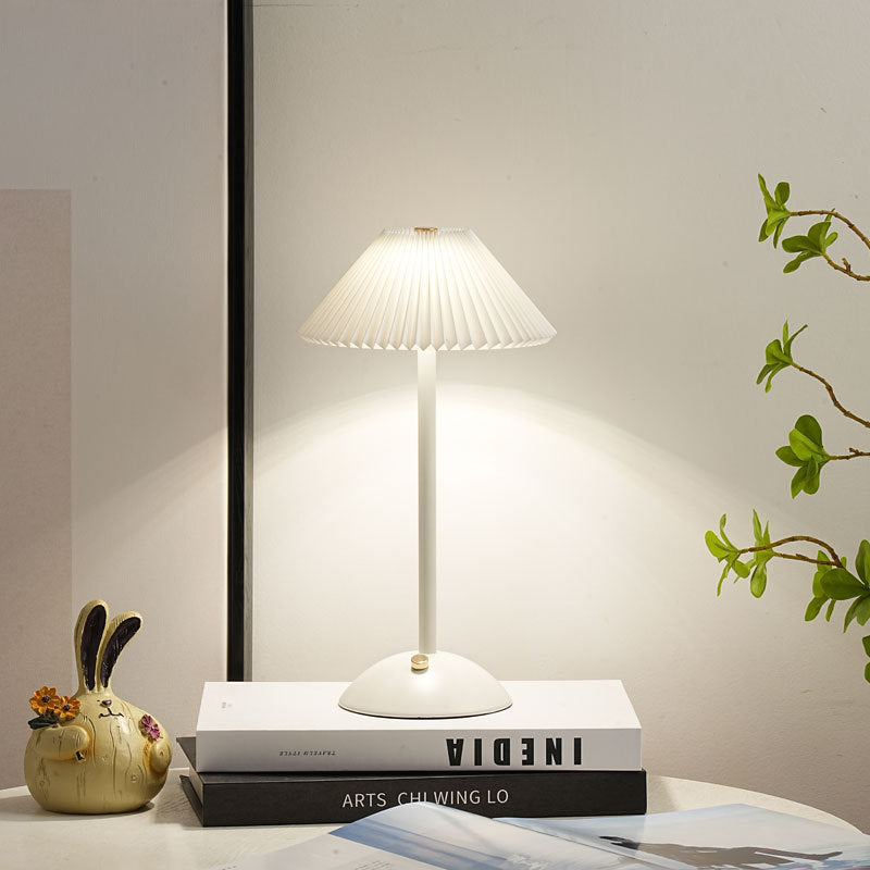 Atmospheric Pleated Bedroom Bedside Lamp with Charging Feature