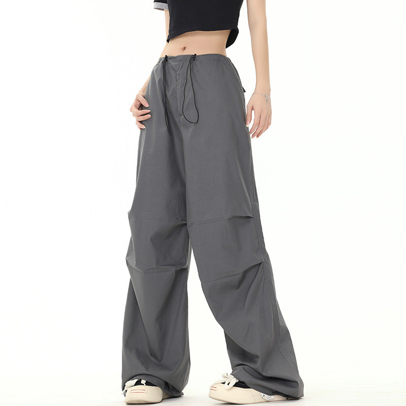 Gray Loose Casual Wide Leg Charge Paper Bag Pants