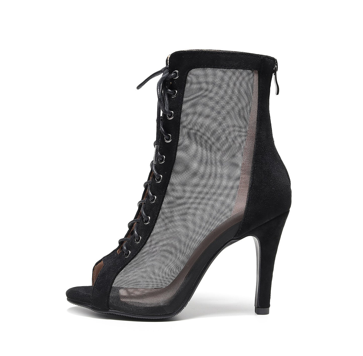 Mesh Stiletto Lace-Up Ankle Boots for Women