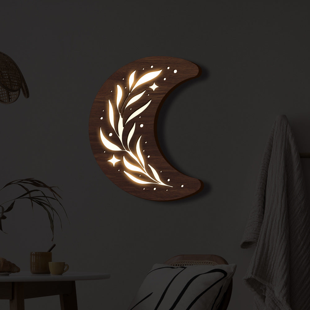 Bohemian Wooden Leaf Crescent Pendant Lamp - Three-Dimensional Style