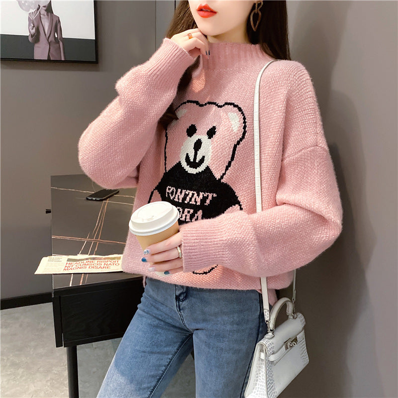 Women's Artificial Mink Fur Bear Sweater – Loose, Thickened Knit for Autumn and Winter