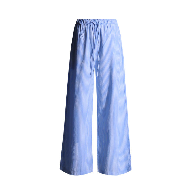 Blue Striped Casual Pants Women's Loose High Waist