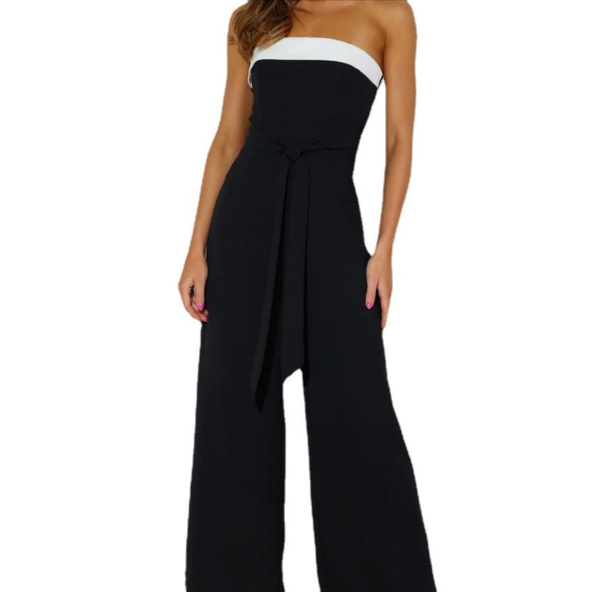 Women's Jumpsuit Fashion Colorblock Off-neck Waist