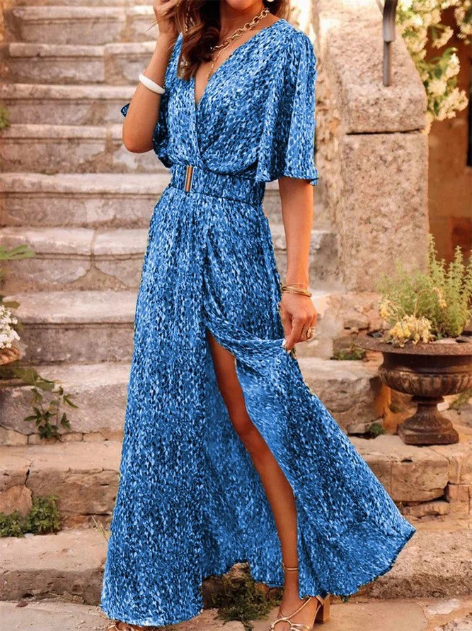 Women's Graceful And Fashionable Slimming Printed Cinched Mid-length Dress