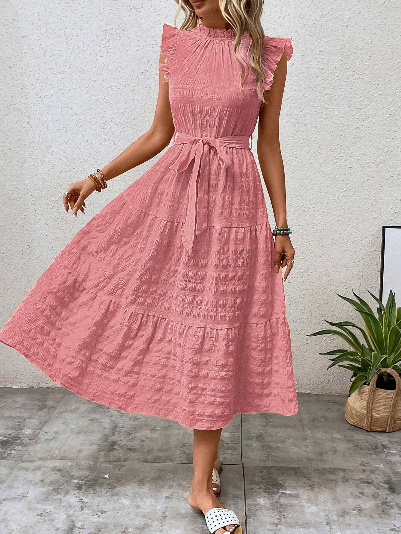 Fashionable Lace-Up Dress with Stringy Selvedge Detail for Women