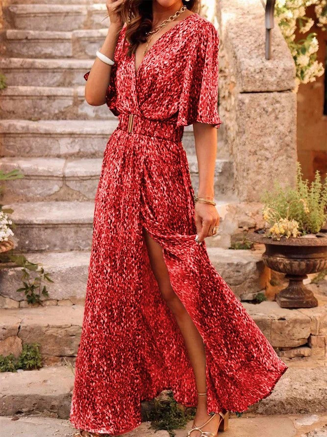 Women's Graceful And Fashionable Slimming Printed Cinched Mid-length Dress