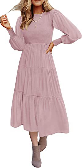 Large Swing Dress with Long Sleeve Pleating and Layered Short Sleeves