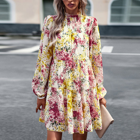 Elegantly Printed Long-Sleeved Dress for Women, Perfectly Fashionable