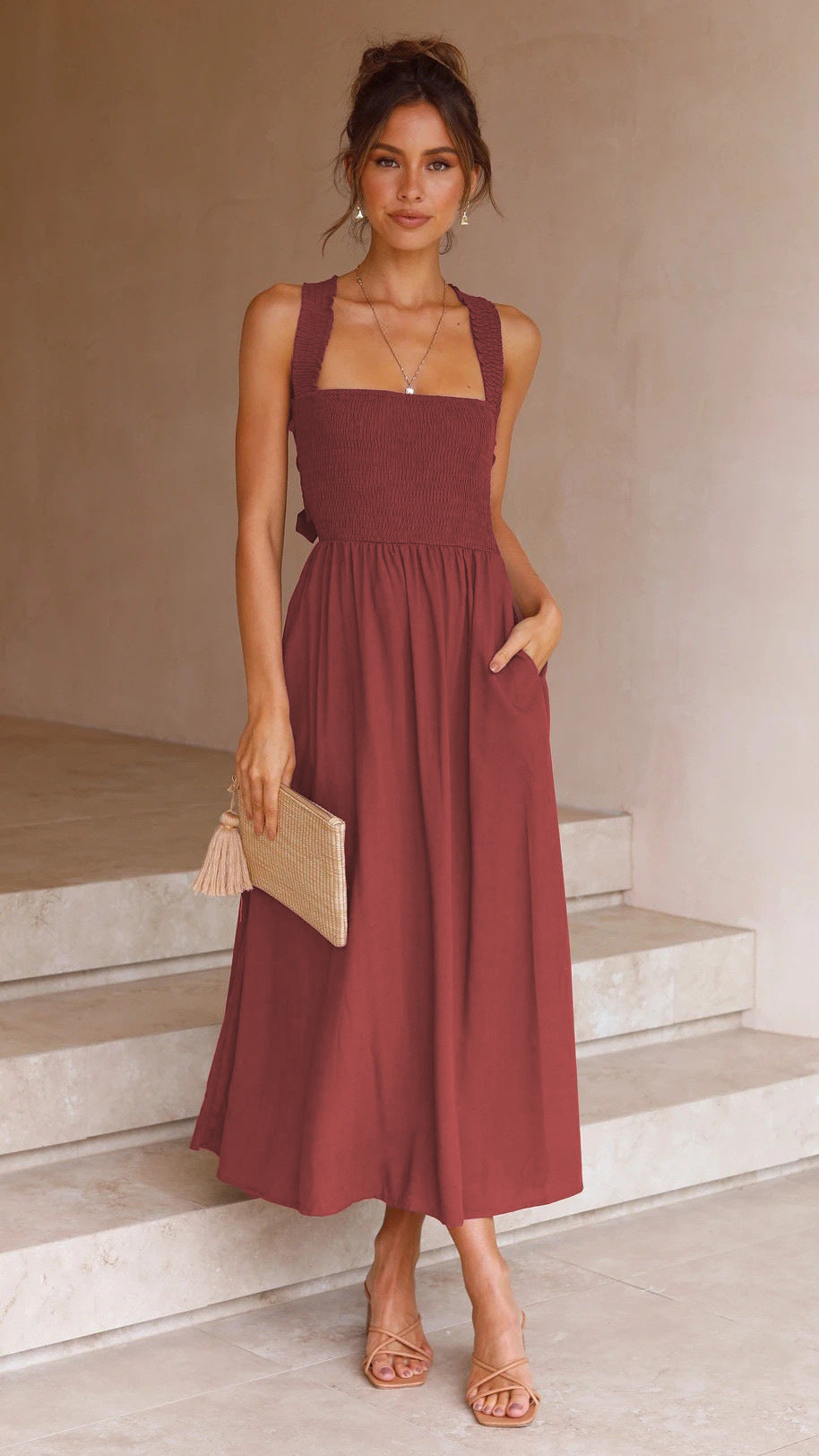 Women's Elegant Cotton and Linen Off-Shoulder Sling Dress