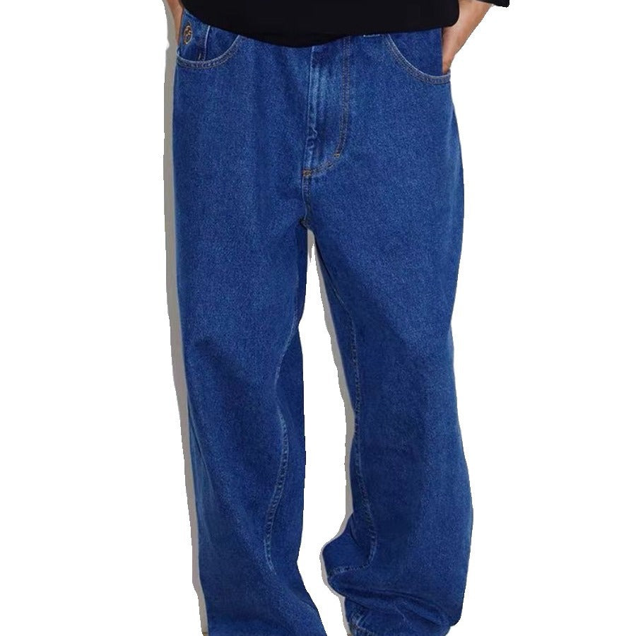 Mid-Waist Loose Straight Wide-Leg Denim Trousers