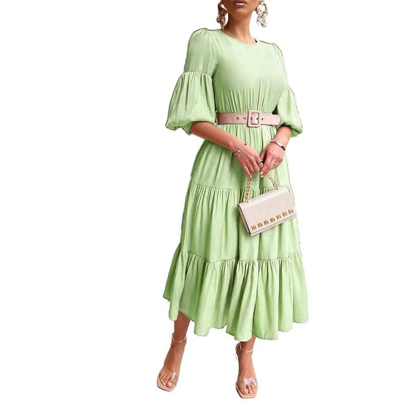 Women's Graceful Puff Sleeve Ruffled Dress