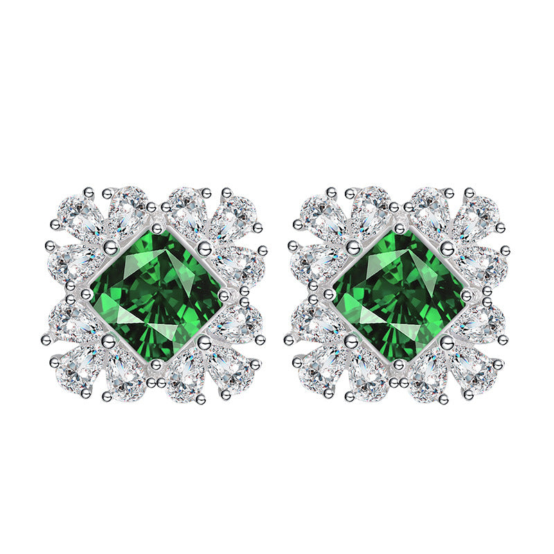 Emerald Stud Earrings Female Temperament Advanced