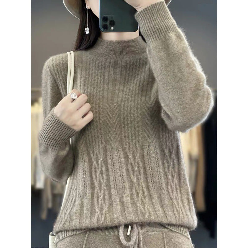 Autumn and Winter Mock Neck Pullover Sweater – Fashionable Solid Color