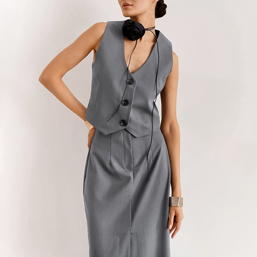 Gray Fashion Skirt Suit for Women