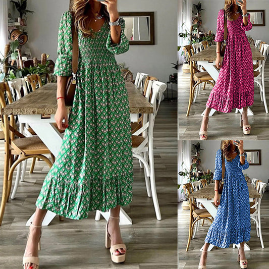 Women's Long Dress with Printed Stitching