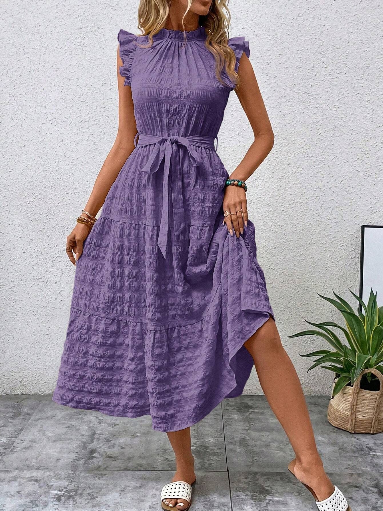 Fashionable Lace-Up Dress with Stringy Selvedge Detail for Women