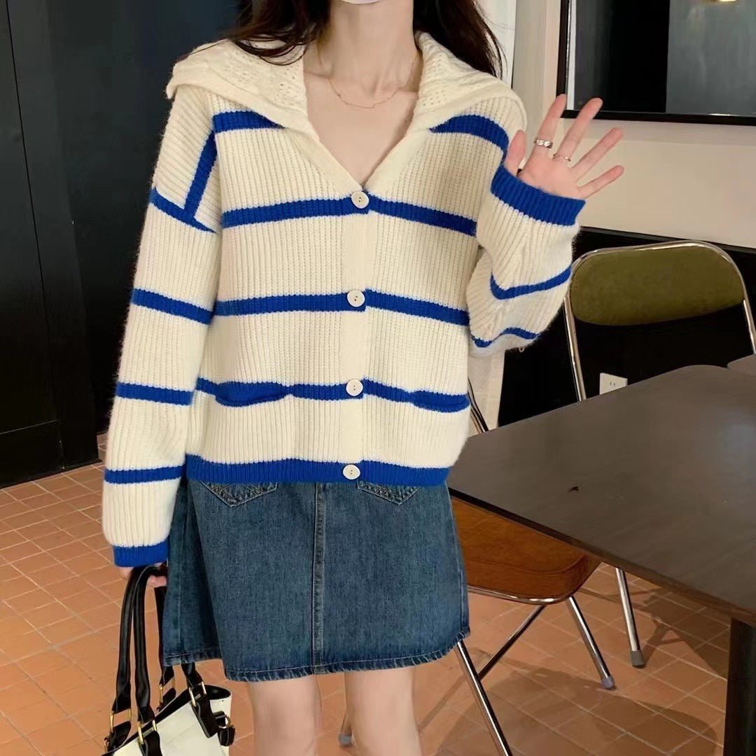 Loose Striped Cardigan – Women's Retro Lazy Sweater Coat