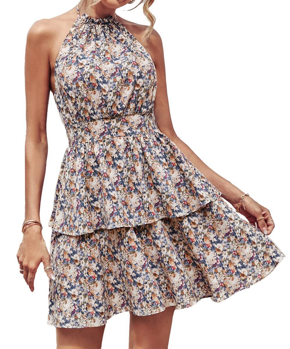 Fashionable Sleeveless Halter Dress with Printed Design for Women