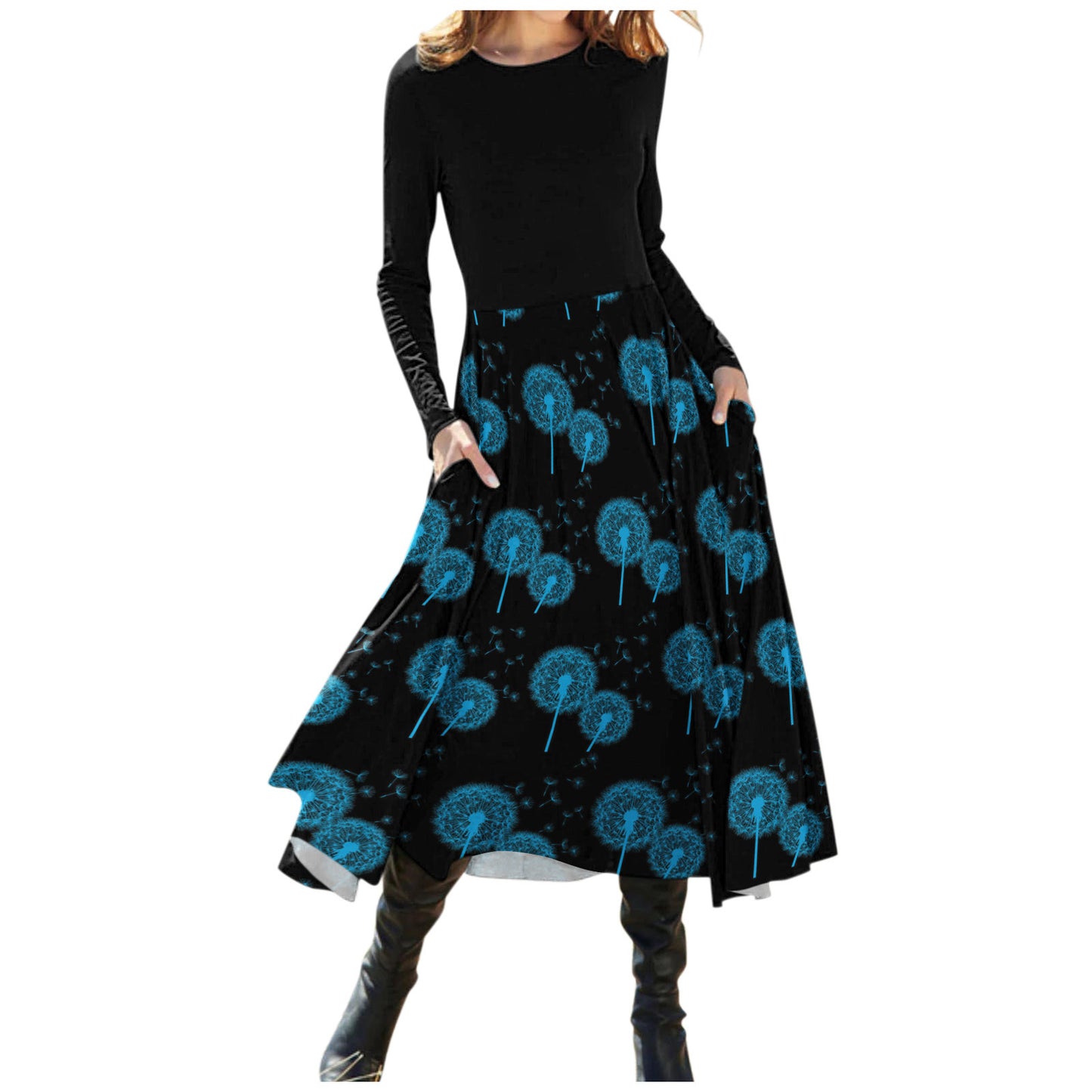 Women's Temperament Leisure Round Neck Long Sleeve Printed Dress