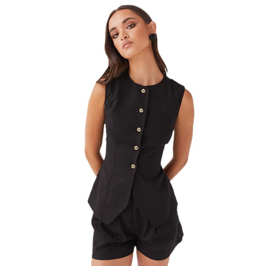 Sleeveless Cotton and Linen Waistcoat Vest for Women