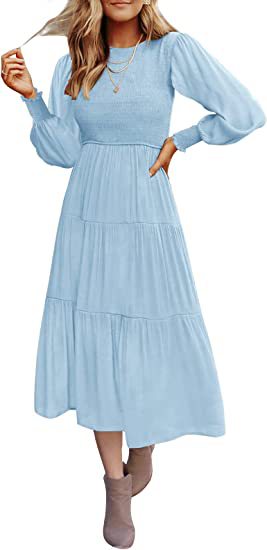 Large Swing Dress with Long Sleeve Pleating and Layered Short Sleeves