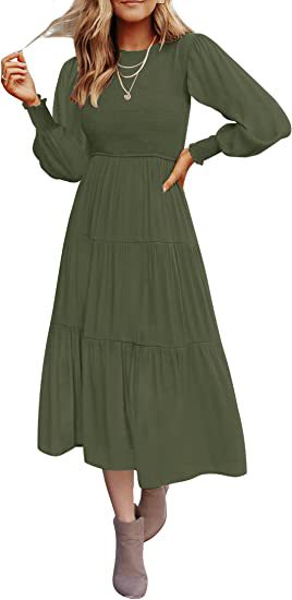 Large Swing Dress with Long Sleeve Pleating and Layered Short Sleeves