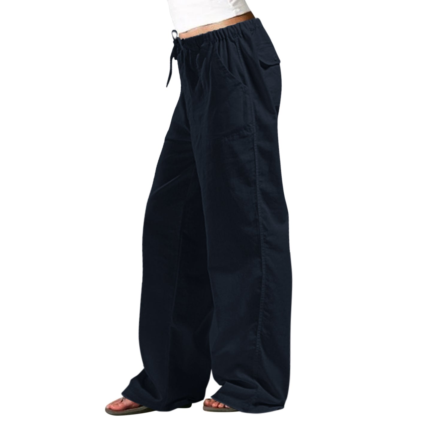 Straight-Leg Trousers with Elastic Waist and Pocket