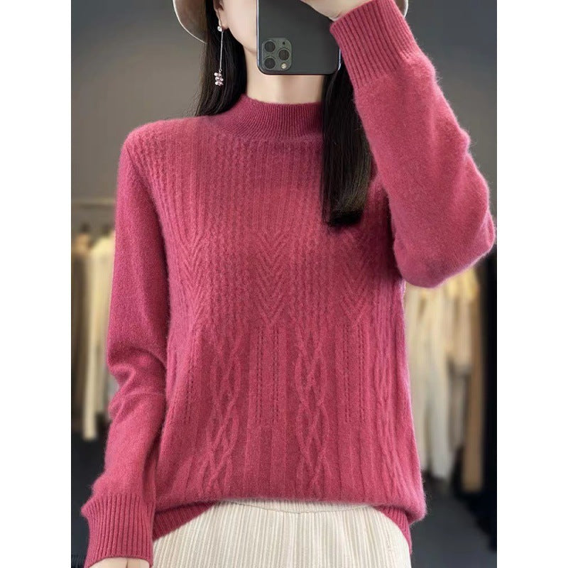 Autumn and Winter Mock Neck Pullover Sweater – Fashionable Solid Color