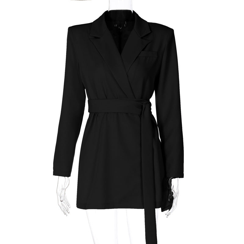 Elegant Lapel Mid-Length Coat with Waist Belt