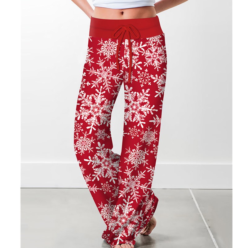 High Waist Christmas Printed Casual Trousers for Women with a Tie