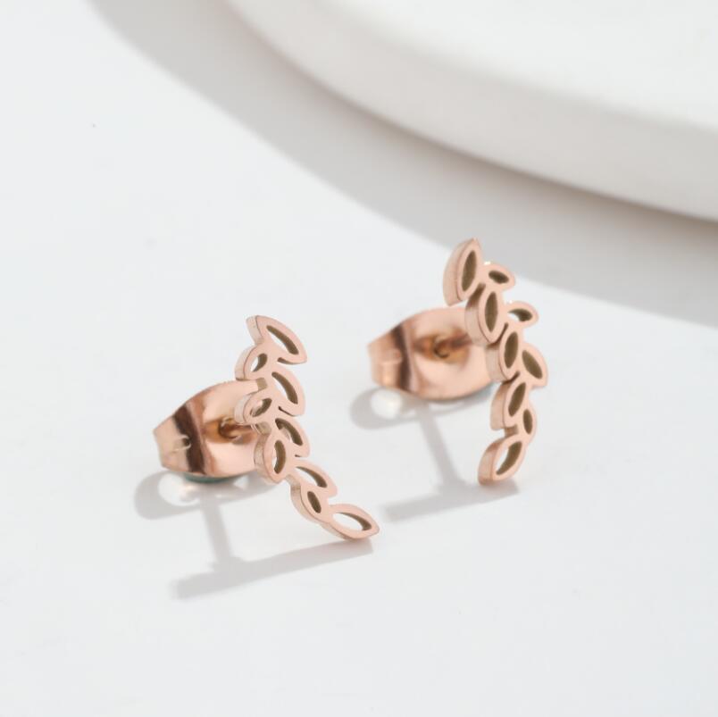 Stainless Steel Studs Simple Hollow Wheat Earrings For Women