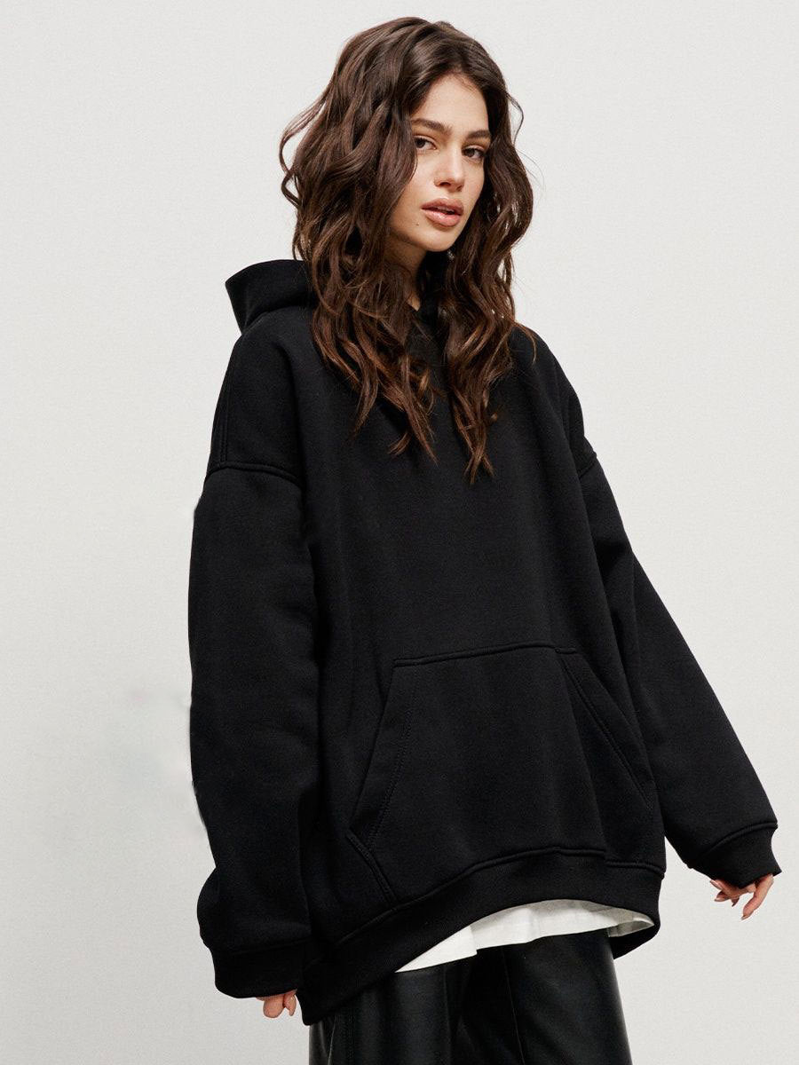 Polar Fleece Hooded Sweater in Street Boyfriend Style with Loose Fit and Pockets