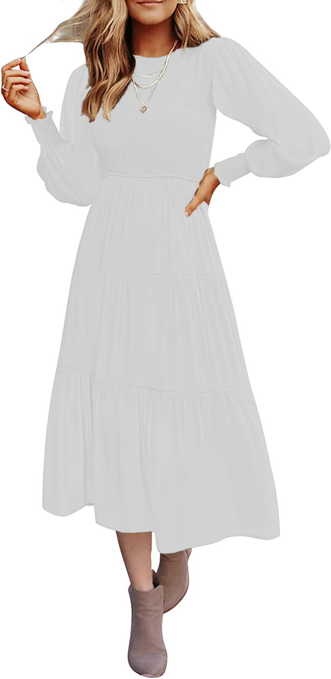 Large Swing Dress with Long Sleeve Pleating and Layered Short Sleeves