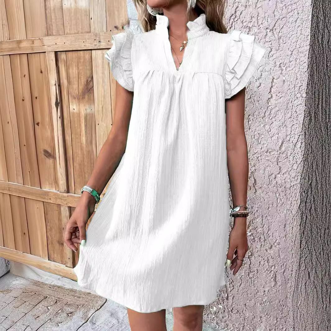 Women's Fashion V-neck Dress with Multi-Layer Ruffle Sleeves