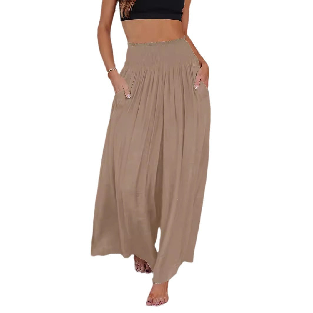 Summer Casual Smocked Mid-Waist Women's Trousers