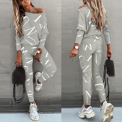 Letter Printing Long-Sleeve Suit for Women