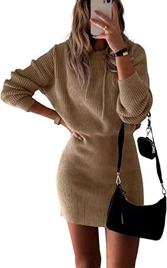 Elegant Knitted Hooded Dress: Women's Fashionable Attire