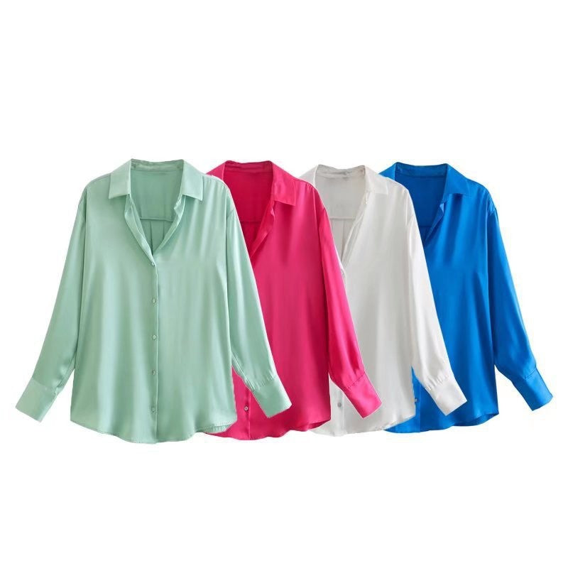 Seven-Color Silk Satin Blouse Top