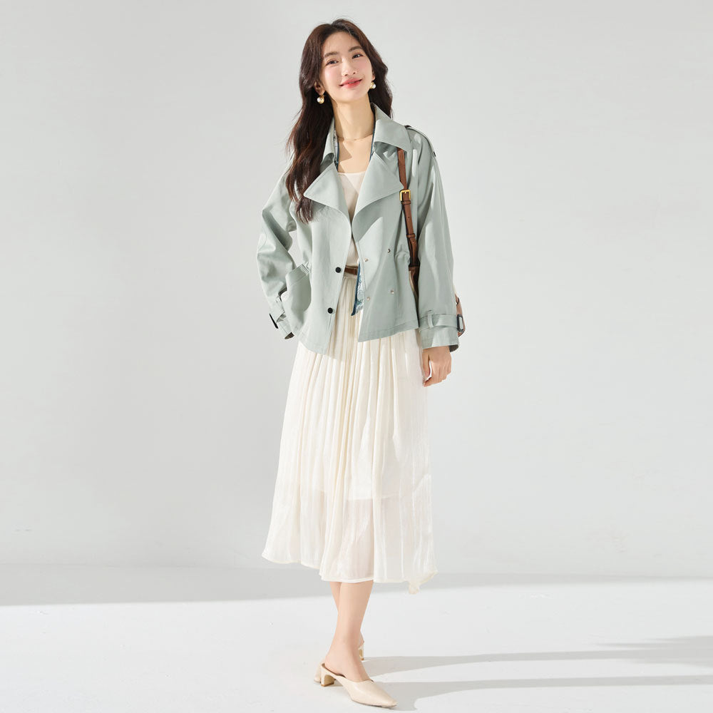 Cotton Short Trench Coat: Wrinkle-Resistant and Luxuriously Textured
