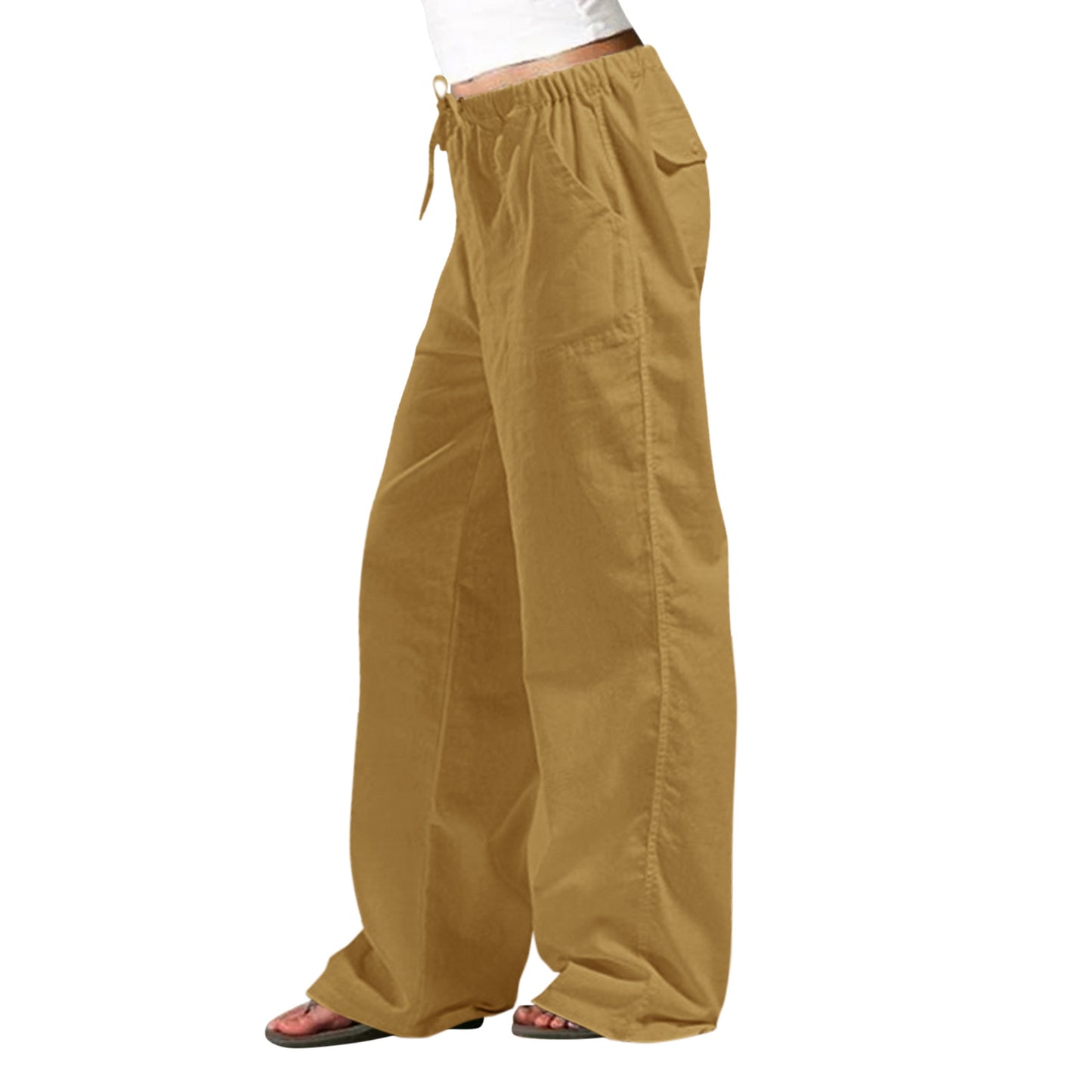 Straight-Leg Trousers with Elastic Waist and Pocket